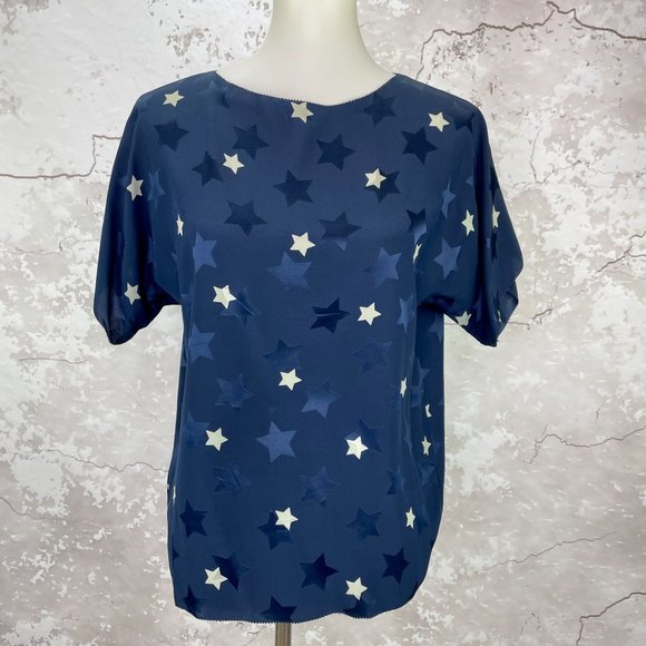 Vintage Silk Mary Ann Restivo Star Blue 80s Top S - Picture 8 of 8